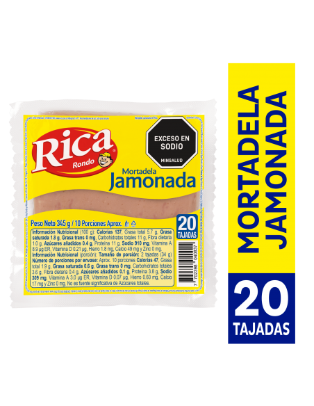 MORTADELA JAMONADA RICA PAQUETET345GRAMOS X UNIDAD