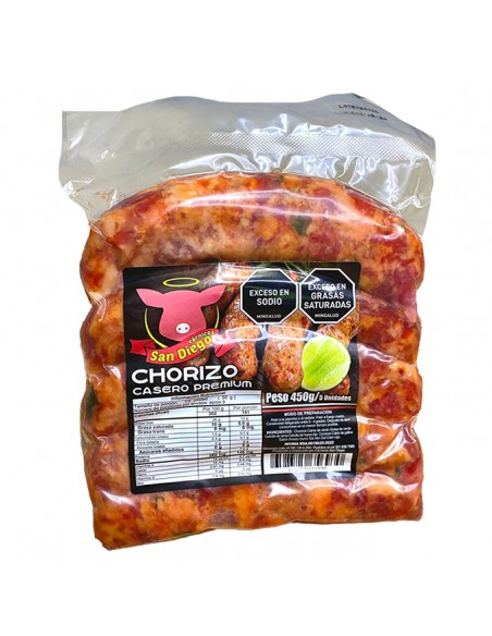 CHORIZO CASERO SAN DIEGO PAQUETE450GRAMOS X5UND