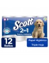 PAPEL HIGIÉNICO SCOTT 2 EN 1 TRIPLE HOJA x 12u