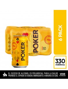 CERVEZA POKER CLASICA SIXPACK LATA 330 MILILITRO
