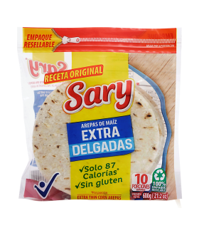 AREPA SARY MAIZ EXTRADELGADA PQ600 GRAMOS