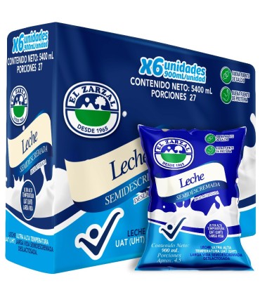 LECHE ZARZAL UHT DESLACTOS SIXPACKx900 MILILITRO
