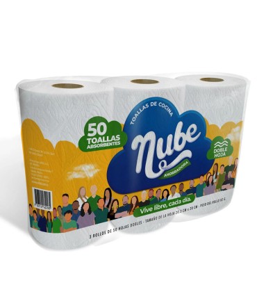 TOALLA COCINA NUBE  DOBLE HOJA50Ux3ROLLOS