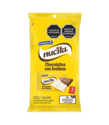 CHOCOLATINA NUCITA COLOMBINA PQ3 UNIDADx60 GRAMOS