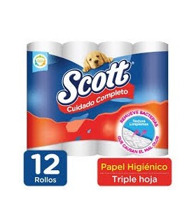 PAPEL HIGIENICO SCOTT CUIDADO COMPLETO TRIPLE HOJA x12UND