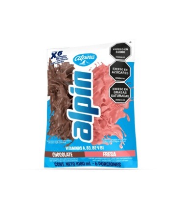 LECHE ALPIN MULTISABOR CHOCOLATE Y FRESA 6U X 180ML C/U
