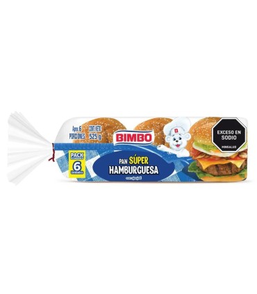 PAN SUPER HAMBURGUESA BIMBO  BOLSA 525 GRAMOSx6 UNIDAD