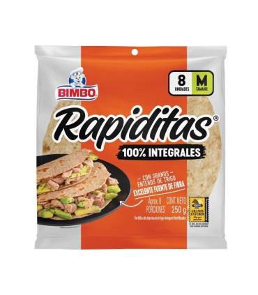 TORTILLAS BIMBO INTEGRALES BOLSA 250Gx8 UNIDAD