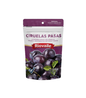 CIRUELA PASA SIN SEMILLAS RIOVALLE  BOLSA 200 GRAMOSxUND
