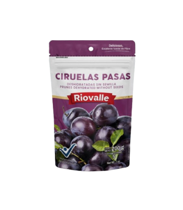 CIRUELA PASA SIN SEMILLAS RIOVALLE  BOLSA 200 GRAMOSxUND