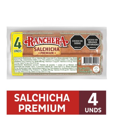 SALCHICHA RANCHERA ZENU PREMIUM 4U x 131GR
