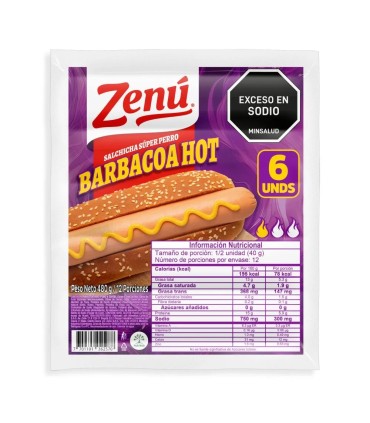 SALCHICHA SUPERPERRO ZENU BARBACOA HOT PQ480GR UNIDAD