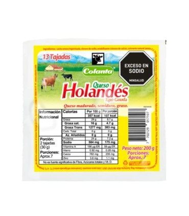QUESO COLANTA HOLANDES TAJADOx 250 GRAMOS