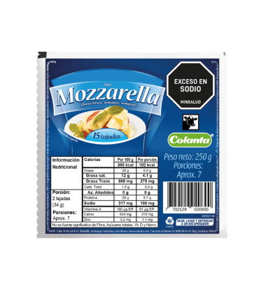 QUESO MOZZARELLA COLANTA 15 TAJADAS x 250GR