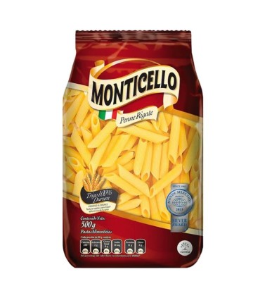 PASTA MONTICELLO PENNE RIGATE BOLSA 500 GRAMOS