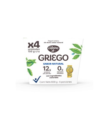 YOGURT ALPINA GRIEGO SIN AZUCARx4VASO X150 GRAMOS