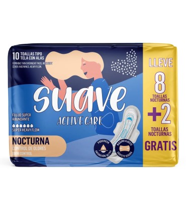 TOALLA HIGIENICA SUAVE ACTIVE NOCTURNA PAGUE 8U LLEVE 10U