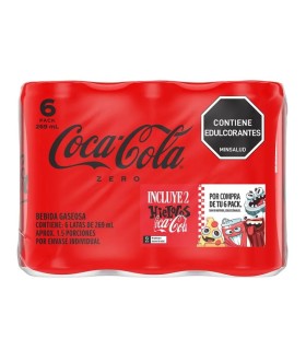 GASEOSA COCA COLA SIN AZUCAR SIXPACK LATA X 269ML + HIELOCO