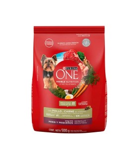 PURINA ONE PERRO ADULTO MINIS Y PEQUEÑOS POLLO CARNE X 500GR