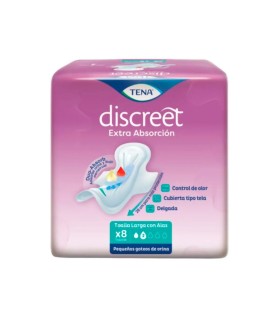 TOALLA TENA DISCREET EXTRA ABSORCION PAQUETE X 8UDS