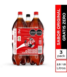 GASEOSA COCACOLA ORIGINAL 2UDS X 2,5LT GRATIS COCA-COLA SIN AZUCAR X 1,5LT