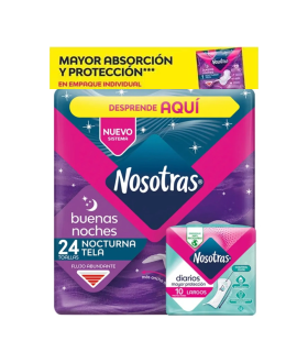 OFERTA TOALLA NOSOTRAS BUENAS NOCHES CLASICA 360° X 24UDS + 12 PROTECTORES LARGOS