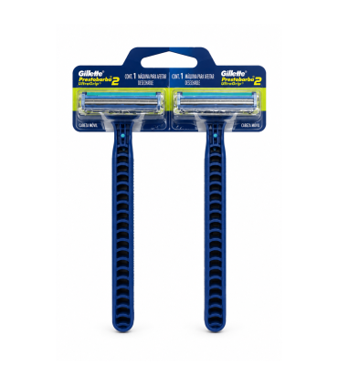 MAQUINA DE AFEITAR GILLETTE PRESTOBARBA ULTRAGRIP 2 HOJAS CABEZA MOVIL X 2UDS