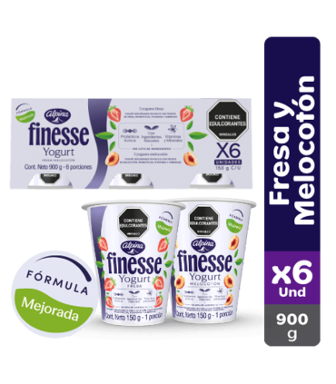 YOGURT FINESSE FRESA Y MELOCOTÓN 6UDS X 150GR