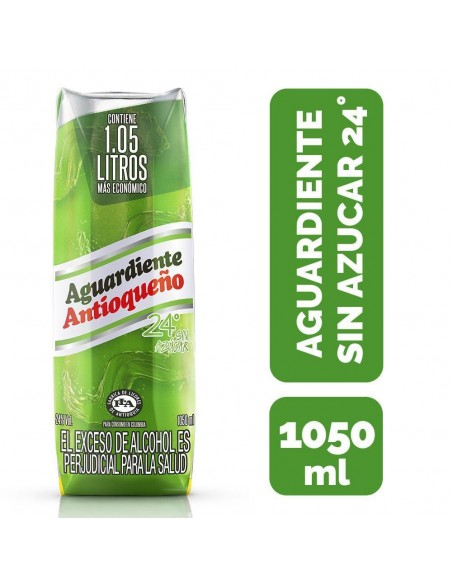 AGUARDIENTE ANTIOQUENO 24 SIN AZUCARC TETRABRIK1050 MILILITRO