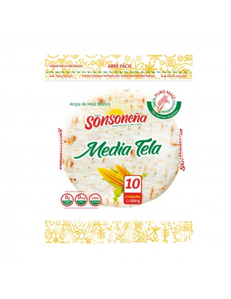 AREPA SONSONENA MEDIA TELA BLANCAx650 GRAMOS