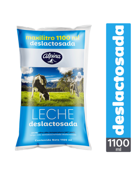 LECHE ALPINA DESLACTOSADA SEMIDESCREMADA  BOLSA 1.100MxUN