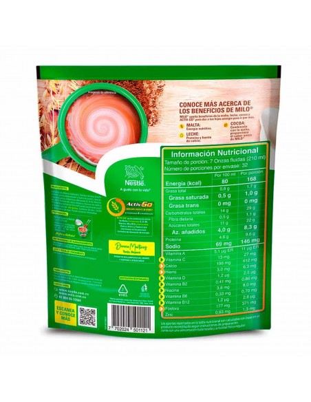 BEBIDA MILO NESTLE ACTIV-GO  BOLSA 800 GRAMOS