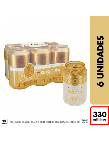 CERVEZA CLUB COLOMBIA DORADA SIXPACKLATA 330