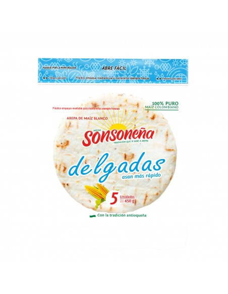 AREPA SONSONENA BLANCA  DELGADA PQ450 GRAMOS