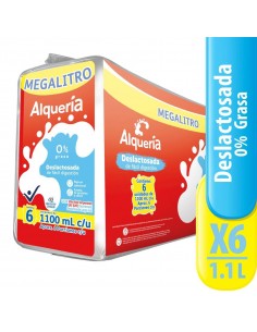 LECHE ALQUERIA DESLACTOSADA DESCREMADA 0% SIXPACK1. 1 LITRO