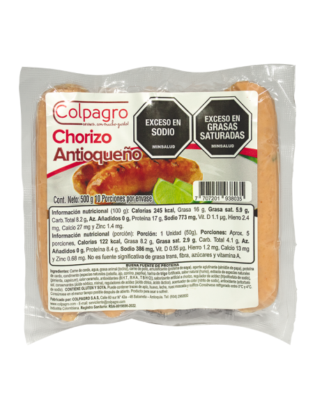 CHORIZO ANTIOQUEÑO COLPAGRO PAQUETE500GR